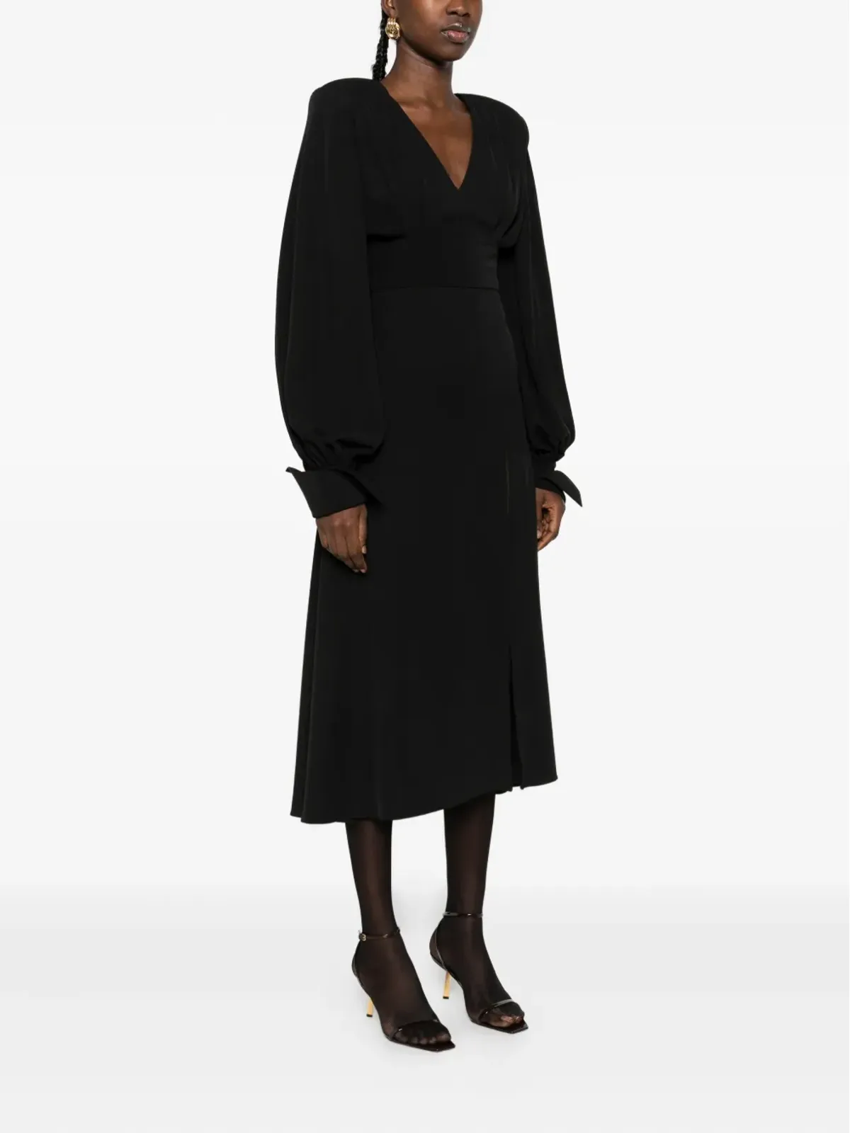 Vestiaire d'un Oiseau Libre Venice V-neck flared midi dress - 画像3
