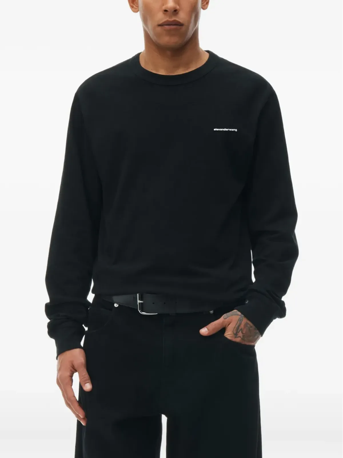 Alexander Wang ブラック ロゴ刺繍入りロングスリーブTシャツ - 画像3