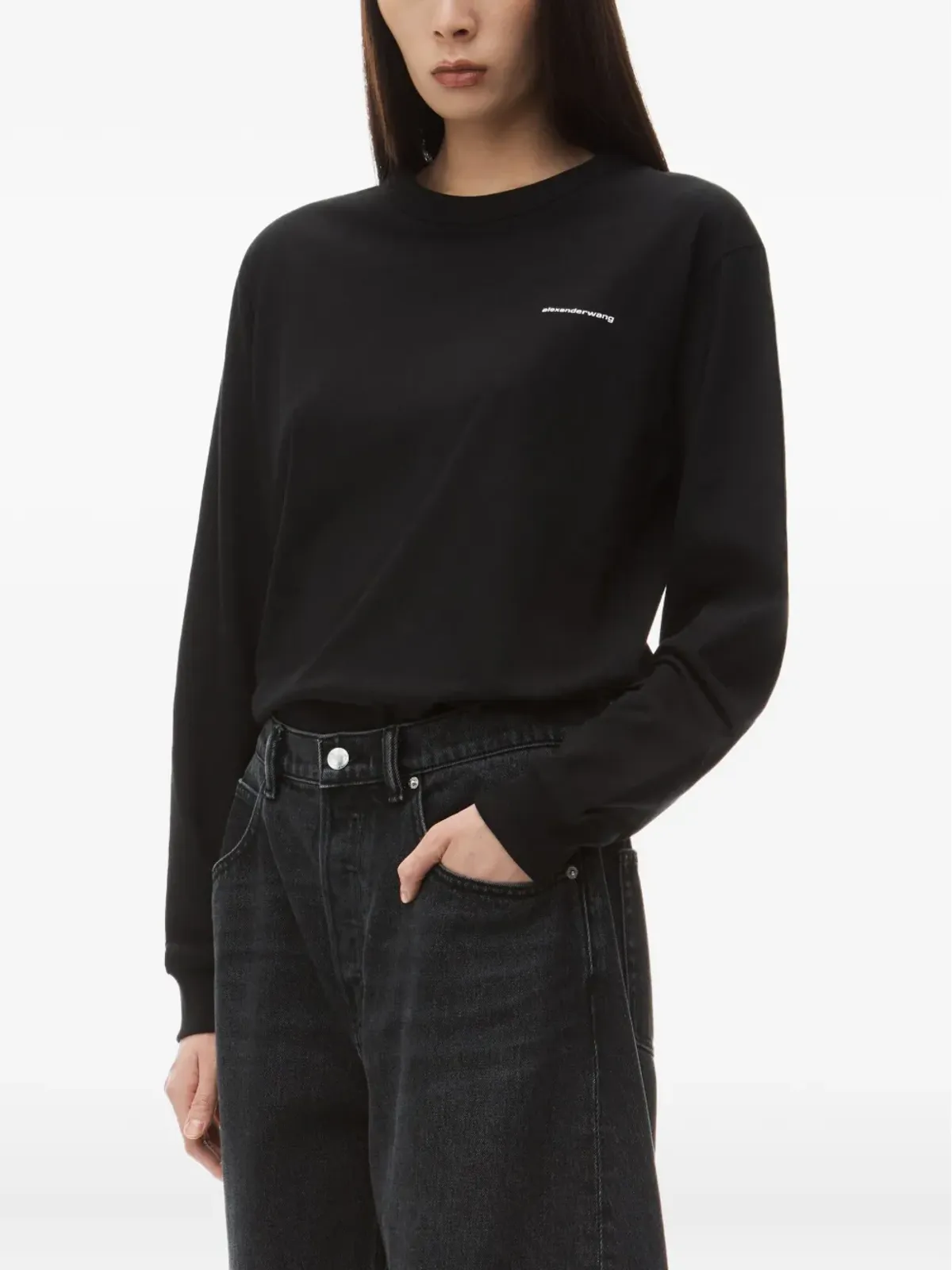 Alexander Wang ブラック ロゴ刺繍入りロングスリーブTシャツ - 画像4