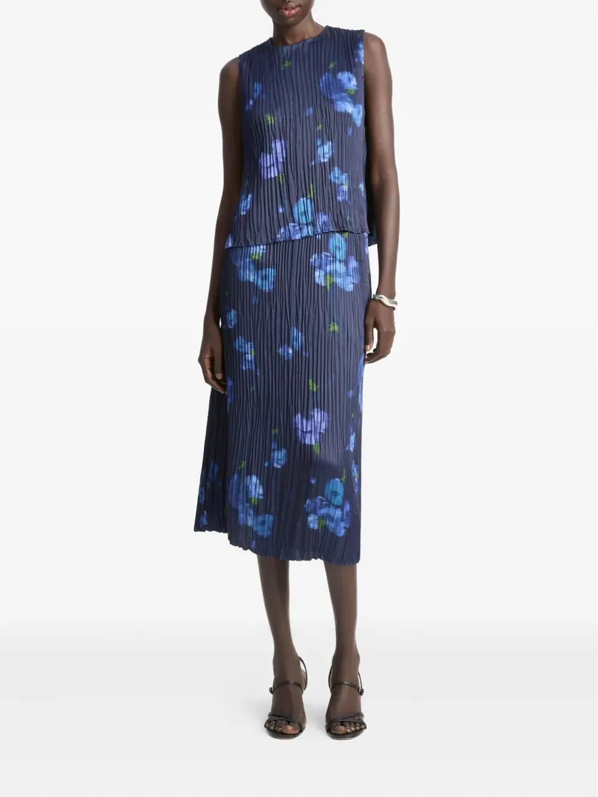Vince pleated floral-print top - Blue - 画像2