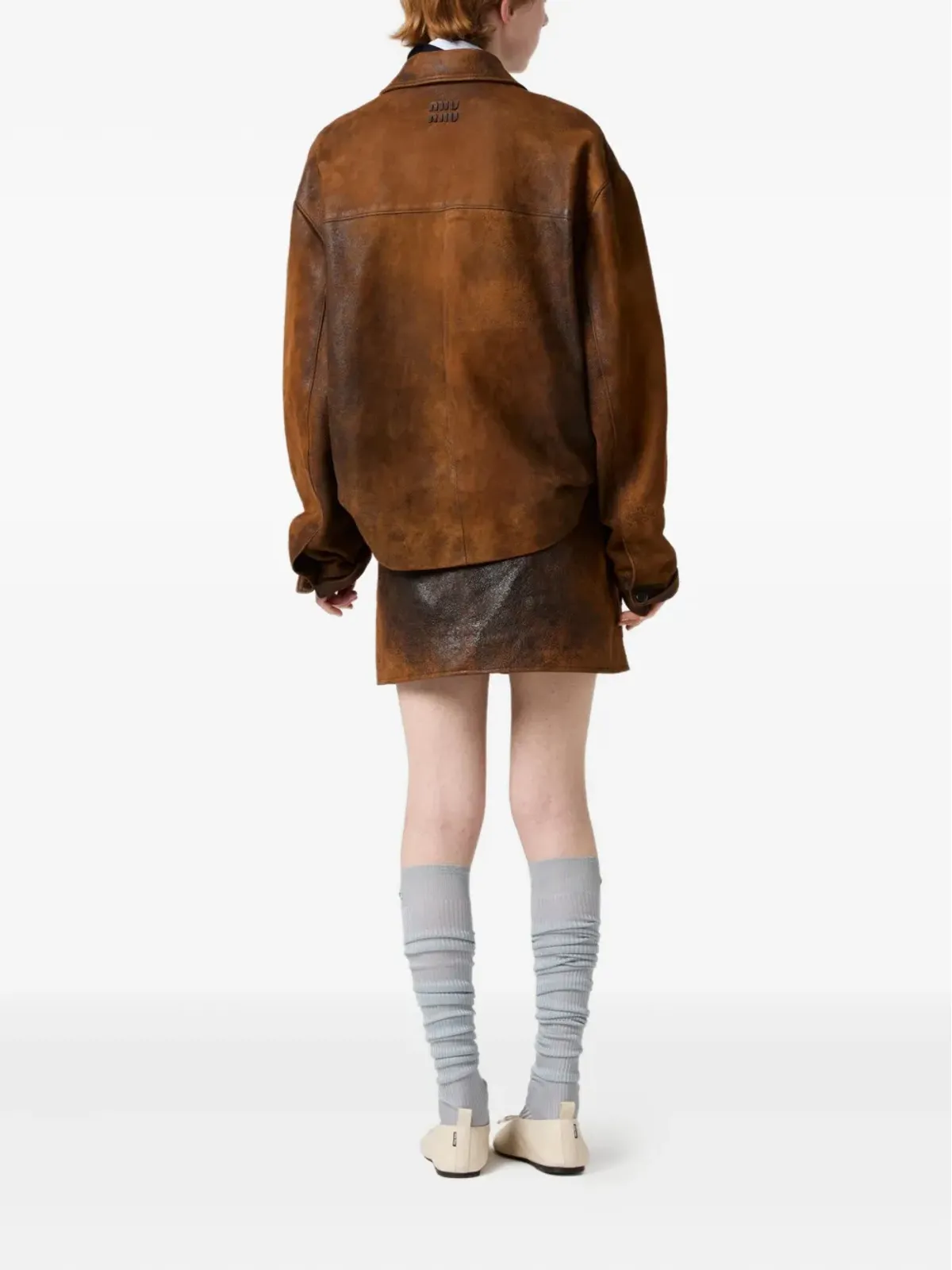 Miu Miu エンボスロゴ レザー ジャケット - 画像3