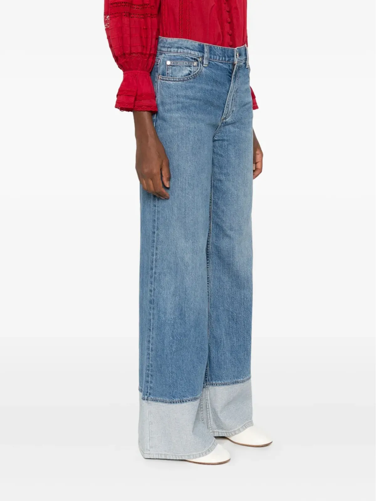 alice + olivia ワイドレッグ コントラストカフ ジーンズ - 画像3