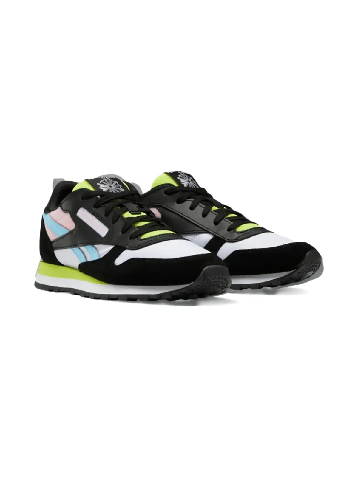 Reebok Kids CL LTHR "Black/Pink/Light Blue" sneakers - 画像1