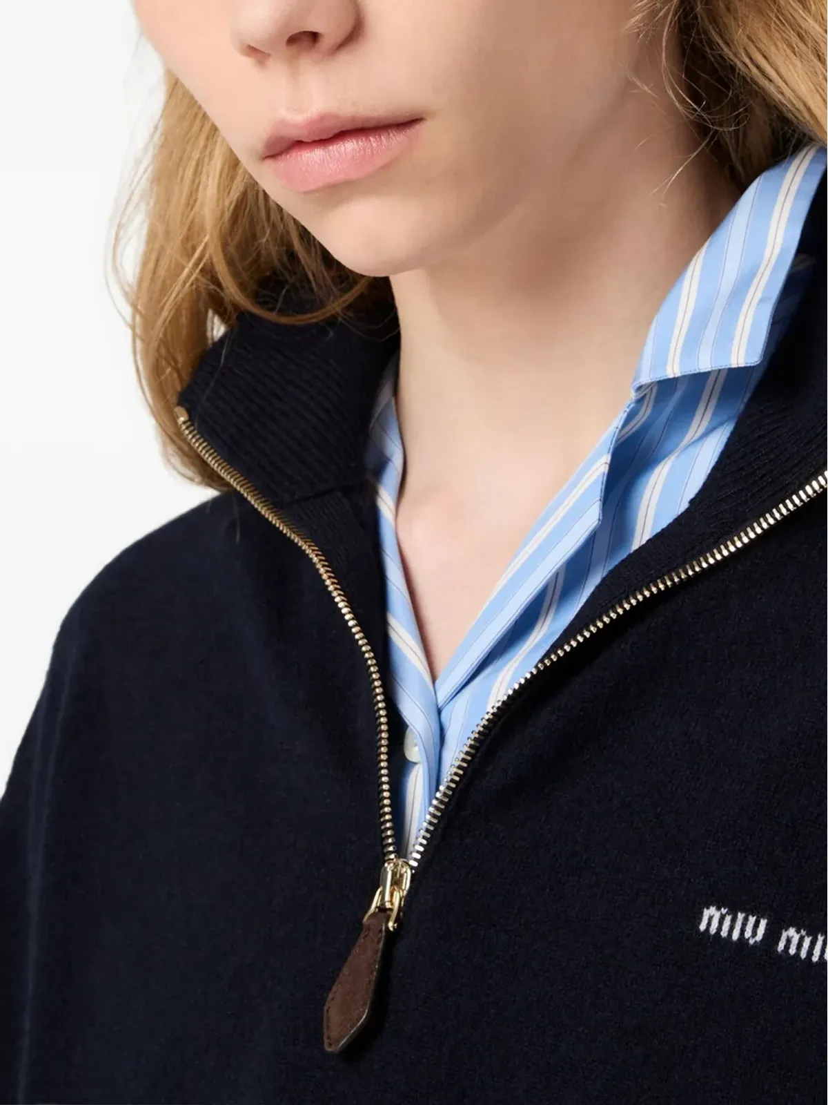 Miu Miu スエードパッチハーフジップセーター - 画像5