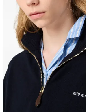 Miu Miu スエードパッチハーフジップセーター - サムネイル5