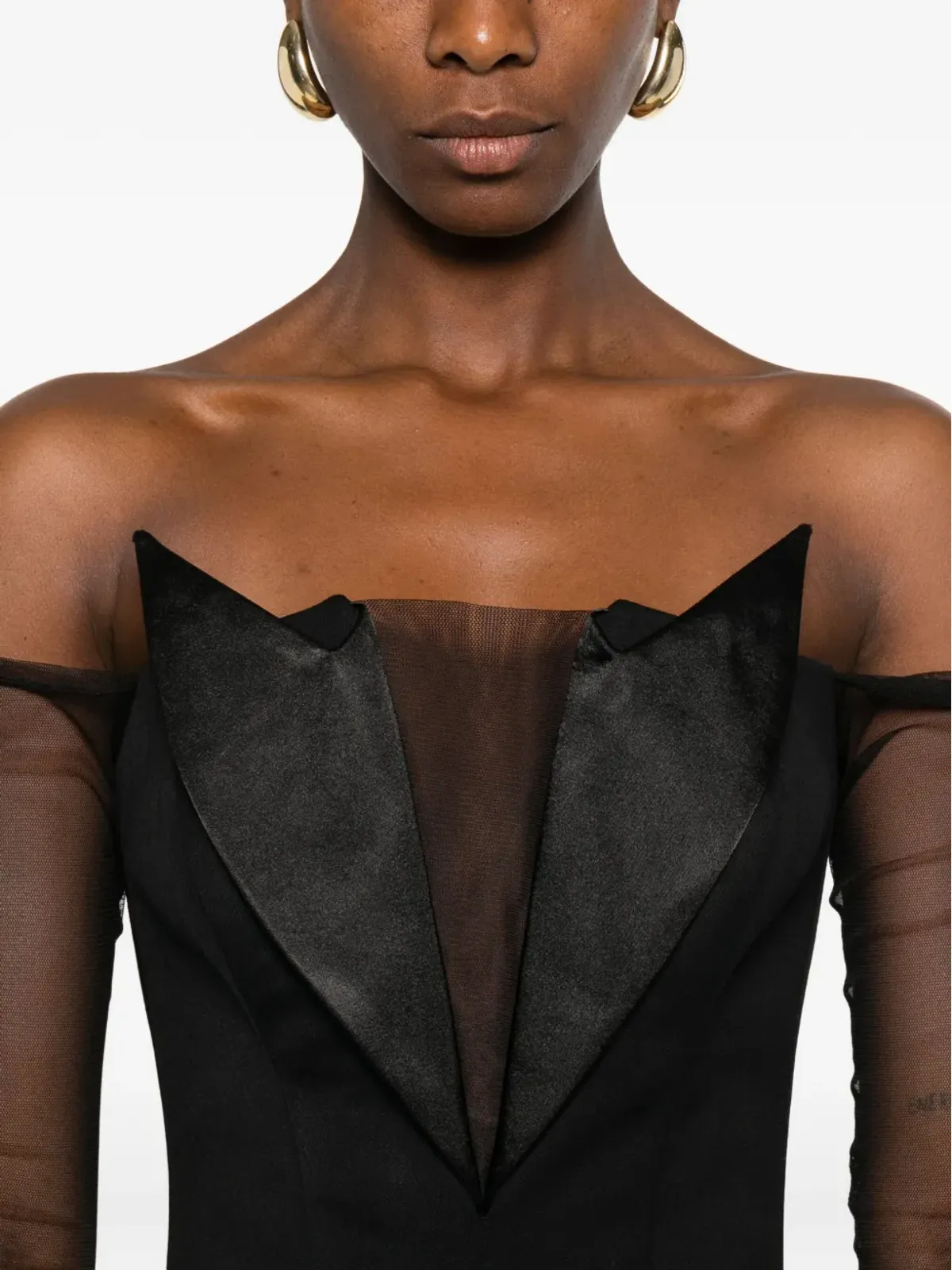 Vestiaire d'un Oiseau Libre サテン装飾のメッシュスリーブドレス - 画像5