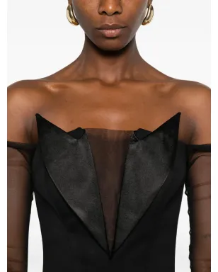 Vestiaire d'un Oiseau Libre サテン装飾のメッシュスリーブドレス - サムネイル5