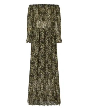 PINKO ペイズリー柄オフショルマキシドレス（グリーン） - サムネイル2