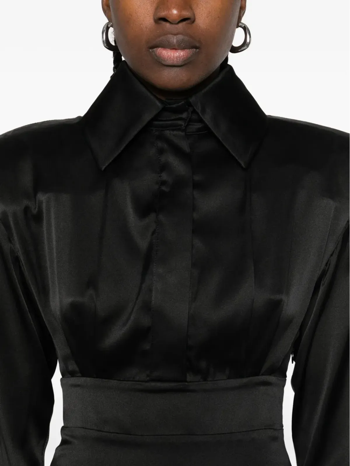 Vestiaire d'un Oiseau Libre パッドショルダーのシルクドレス - 画像5