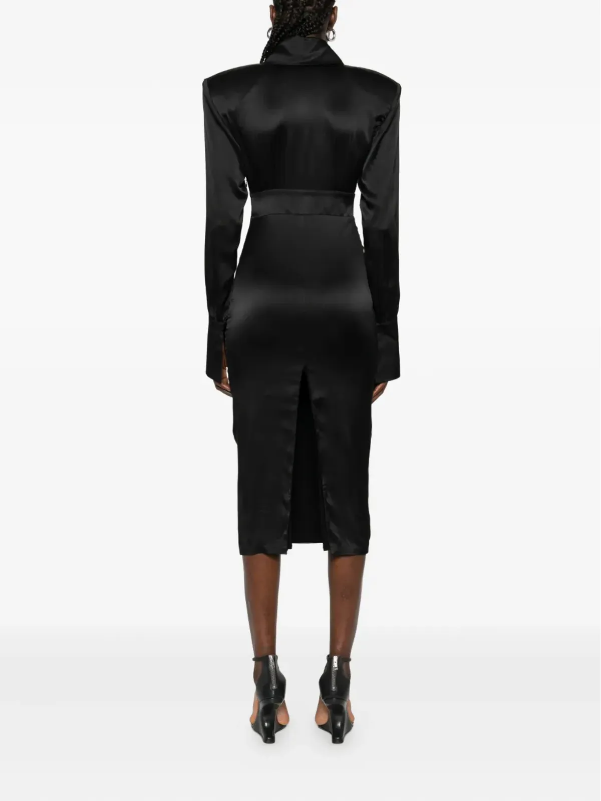 Vestiaire d'un Oiseau Libre パッドショルダーのシルクドレス - 画像4