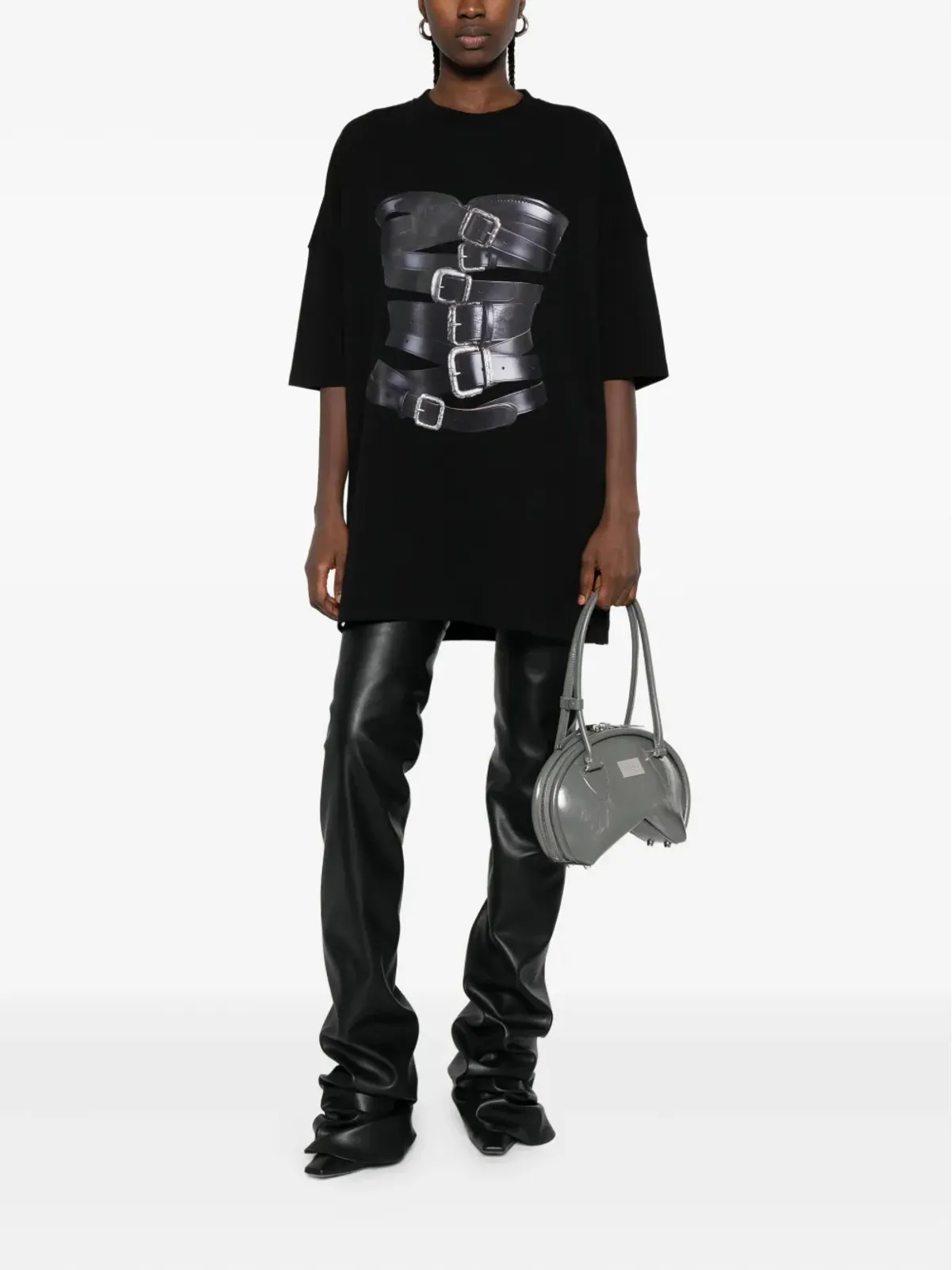 HAMZA ドルチェ バックルコルセット風プリント Tシャツ ミニ デイドレス - ブラック - 画像2