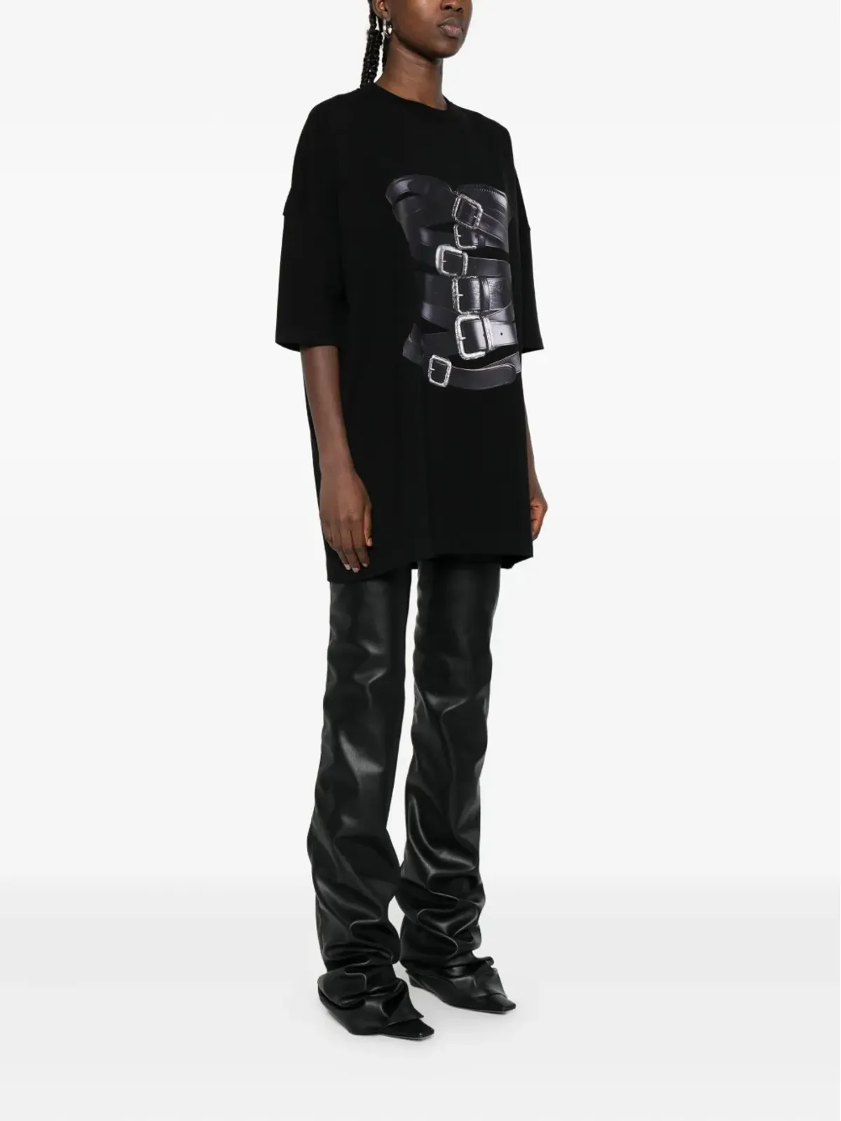 HAMZA ドルチェ バックルコルセット風プリント Tシャツ ミニ デイドレス - ブラック - 画像3