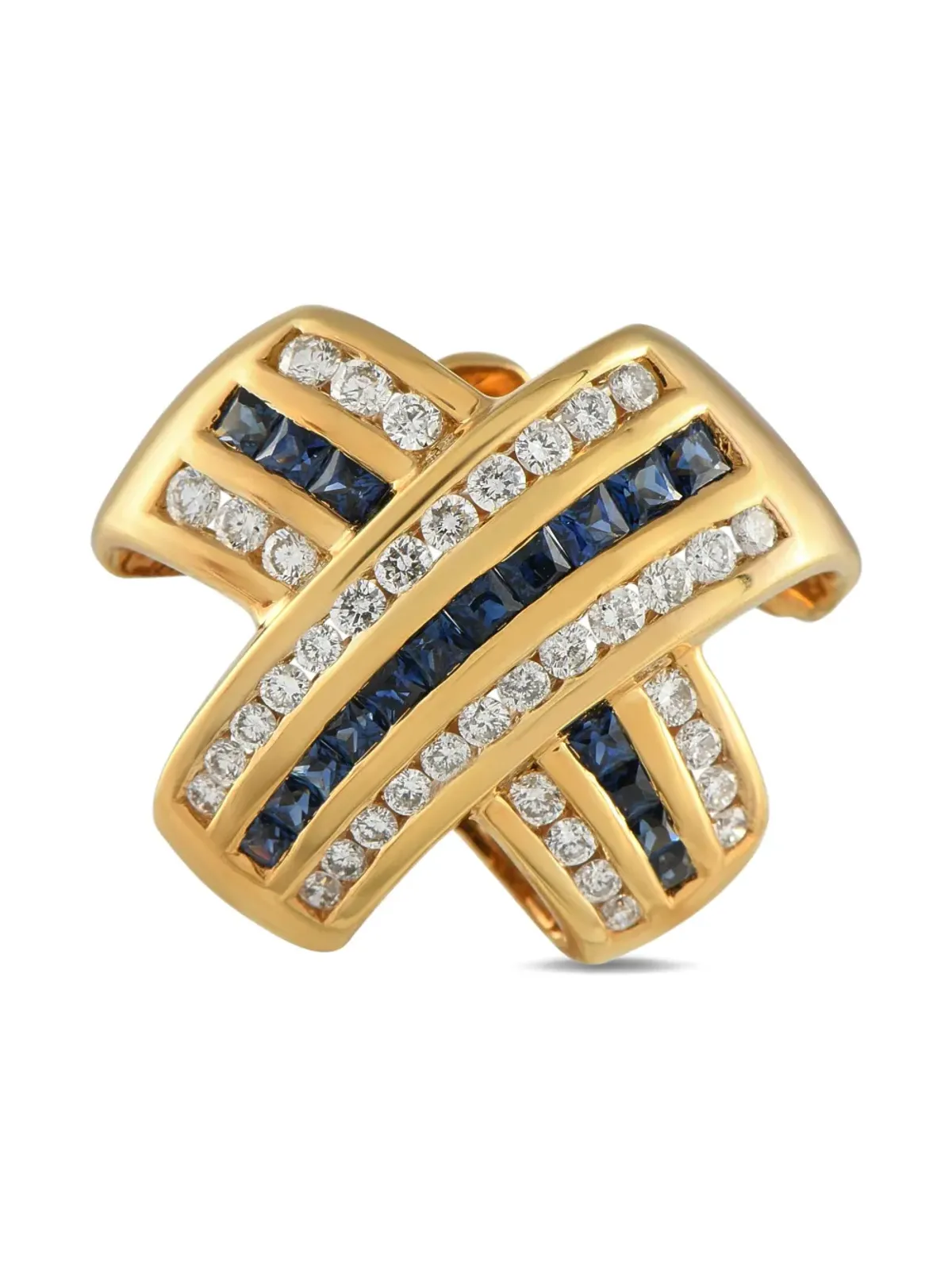 LB Exclusive 18K yellow gold crossover sapphire and diamond pendant - 画像2