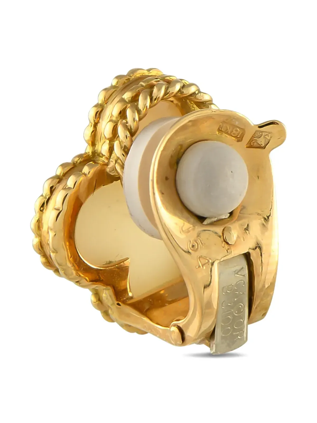 Van Cleef & Arpels ビンテージ 18K イエローゴールド アルハンブラ コーラル イヤリング - 画像3