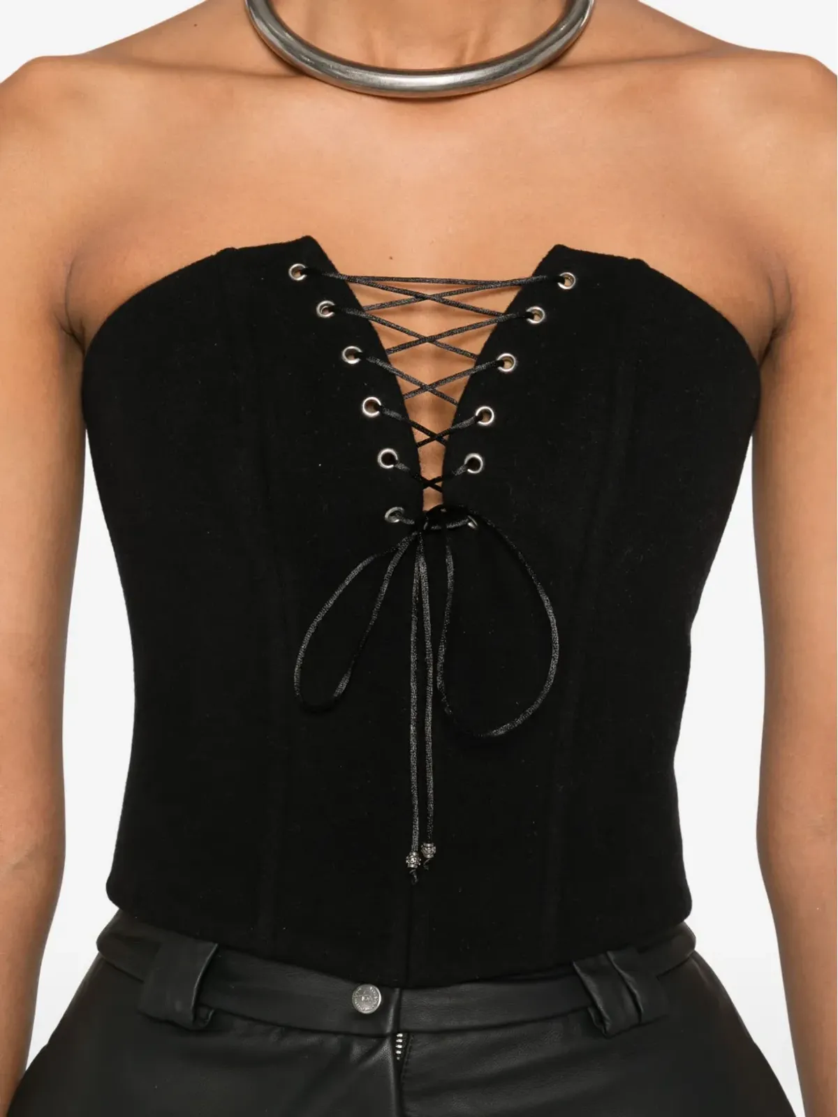 Vestiaire d'un Oiseau Libre レースアップコルセットトップ - ブラック - 画像5