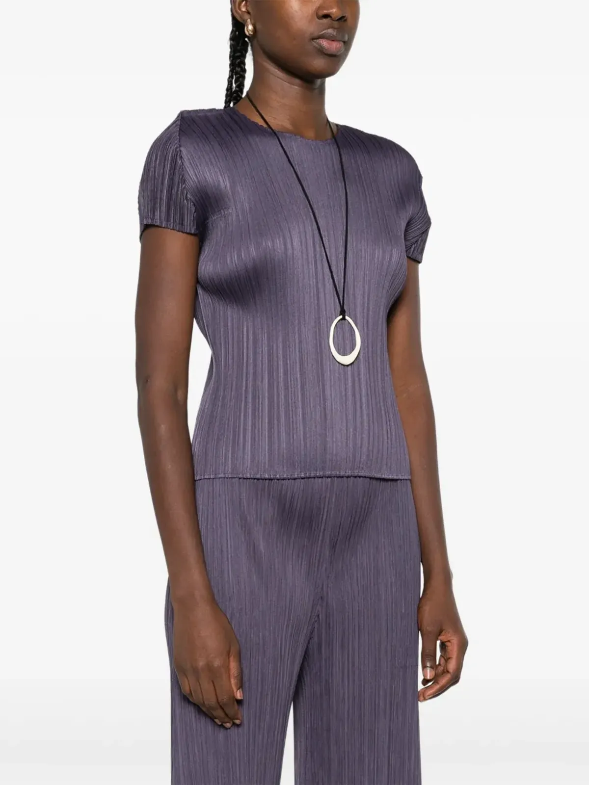 Pleats Please Issey Miyake プリーツ入り半袖トップ - 画像3