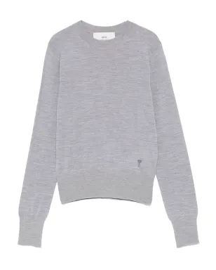 AMI Paris クルーネック ウールシルク混紡セーター - グレー - サムネイル1