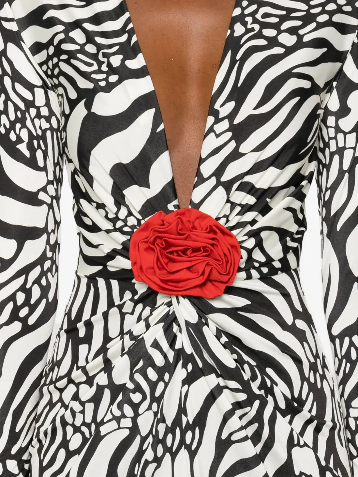 ROSERRY Malllorca rose-embellished zebra-print midi dress - Black - 画像5