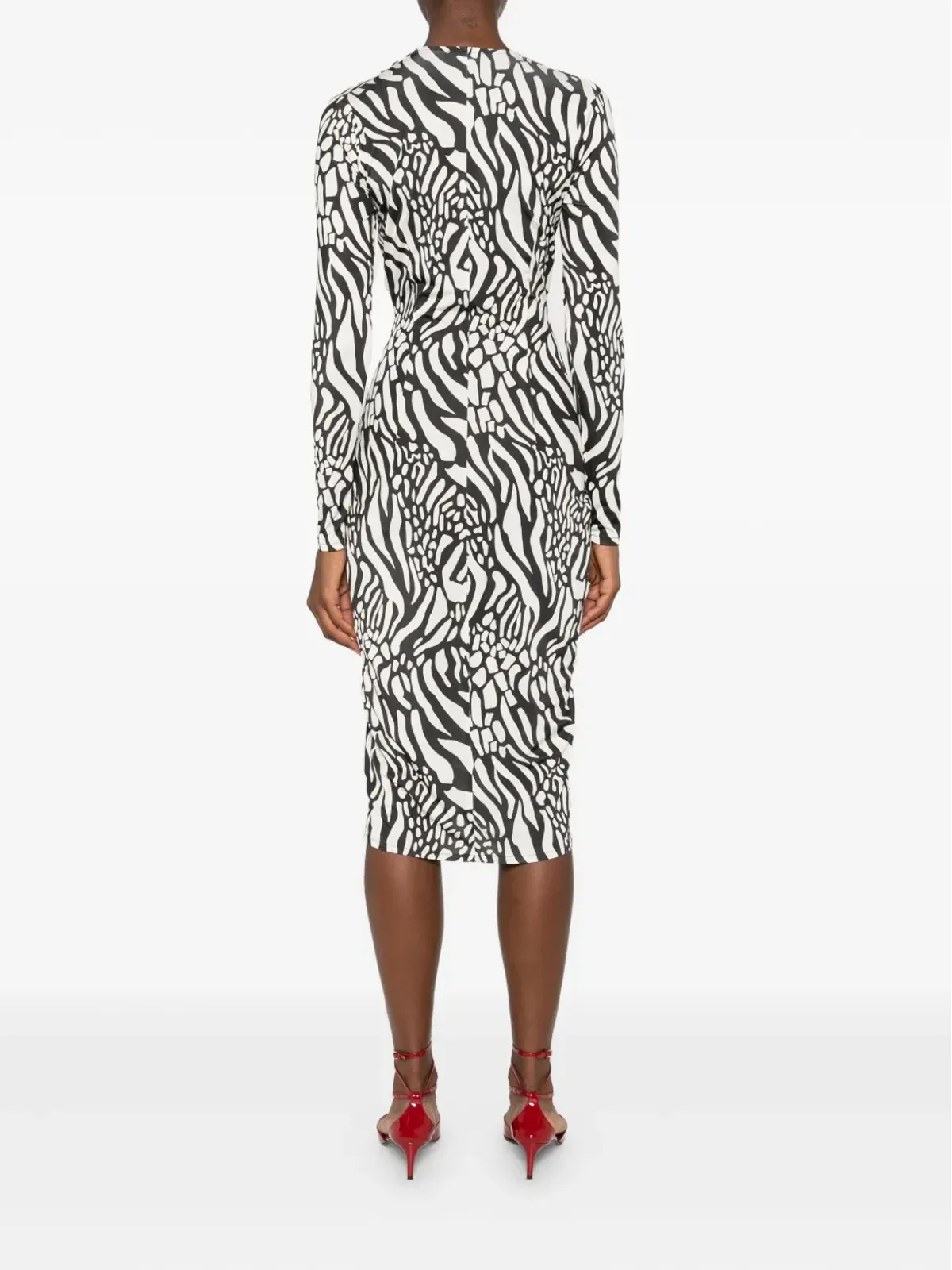 ROSERRY Malllorca rose-embellished zebra-print midi dress - Black - 画像4