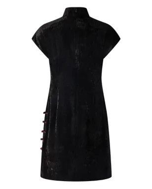 Shanghai Tang Qipao マンダリンカラー ベルベット パーティードレス - ブラック - サムネイル2