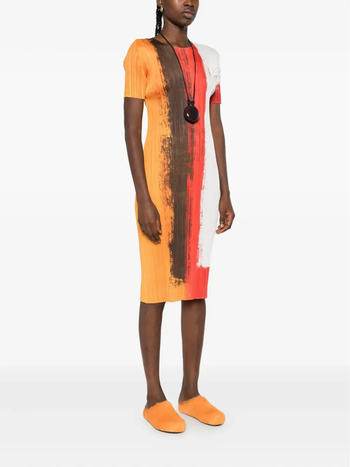 Pleats Please Issey Miyake プリーツ加工のペイントエフェクト ミディドレス - 画像3