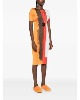 Pleats Please Issey Miyake プリーツ加工のペイントエフェクト ミディドレス - サムネイル3