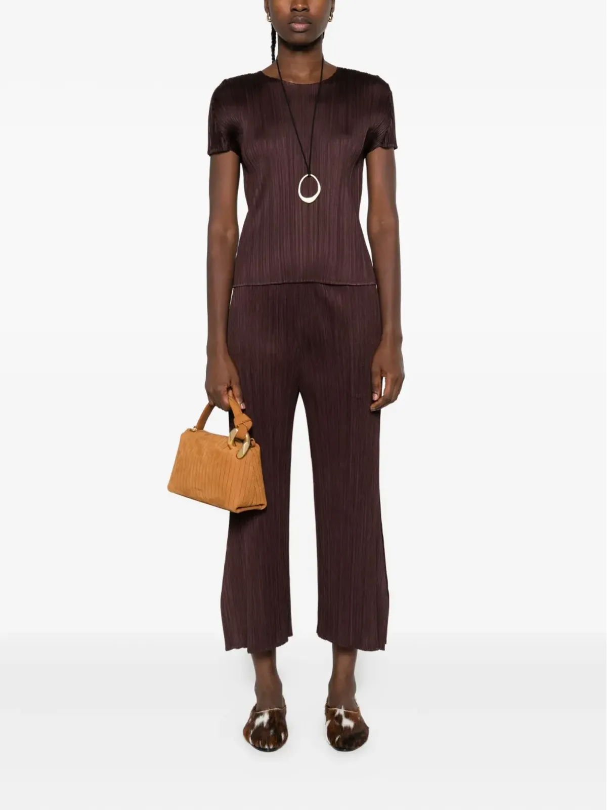 Pleats Please Issey Miyake plissé split-hem trousers - Brown - 画像2