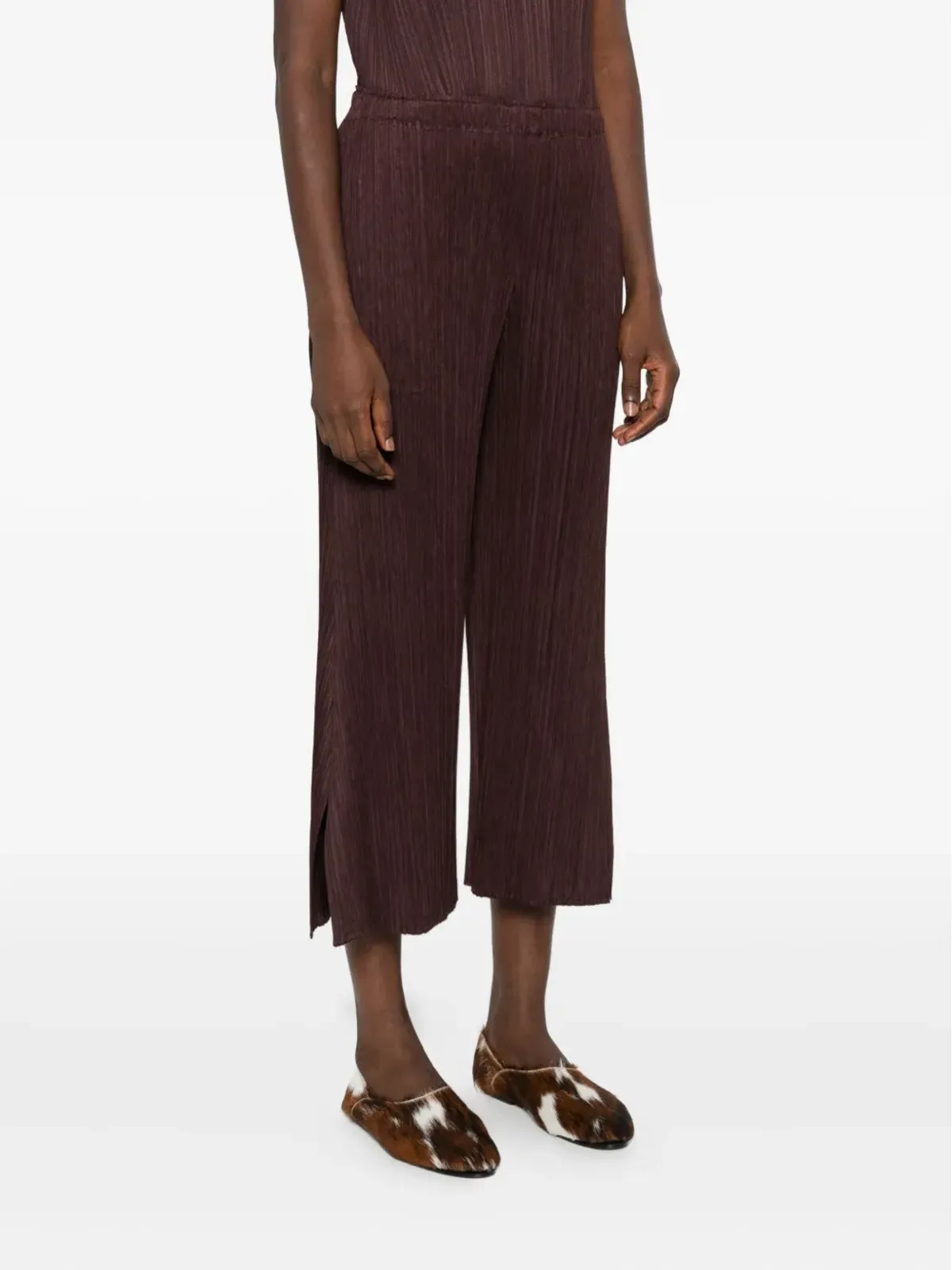 Pleats Please Issey Miyake plissé split-hem trousers - Brown - 画像3