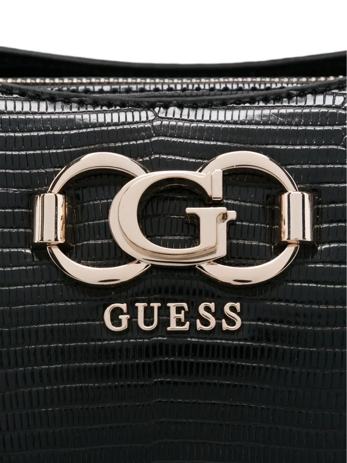 GUESS USA ロゴプレート付きスネークスキン トートバッグ - 画像3