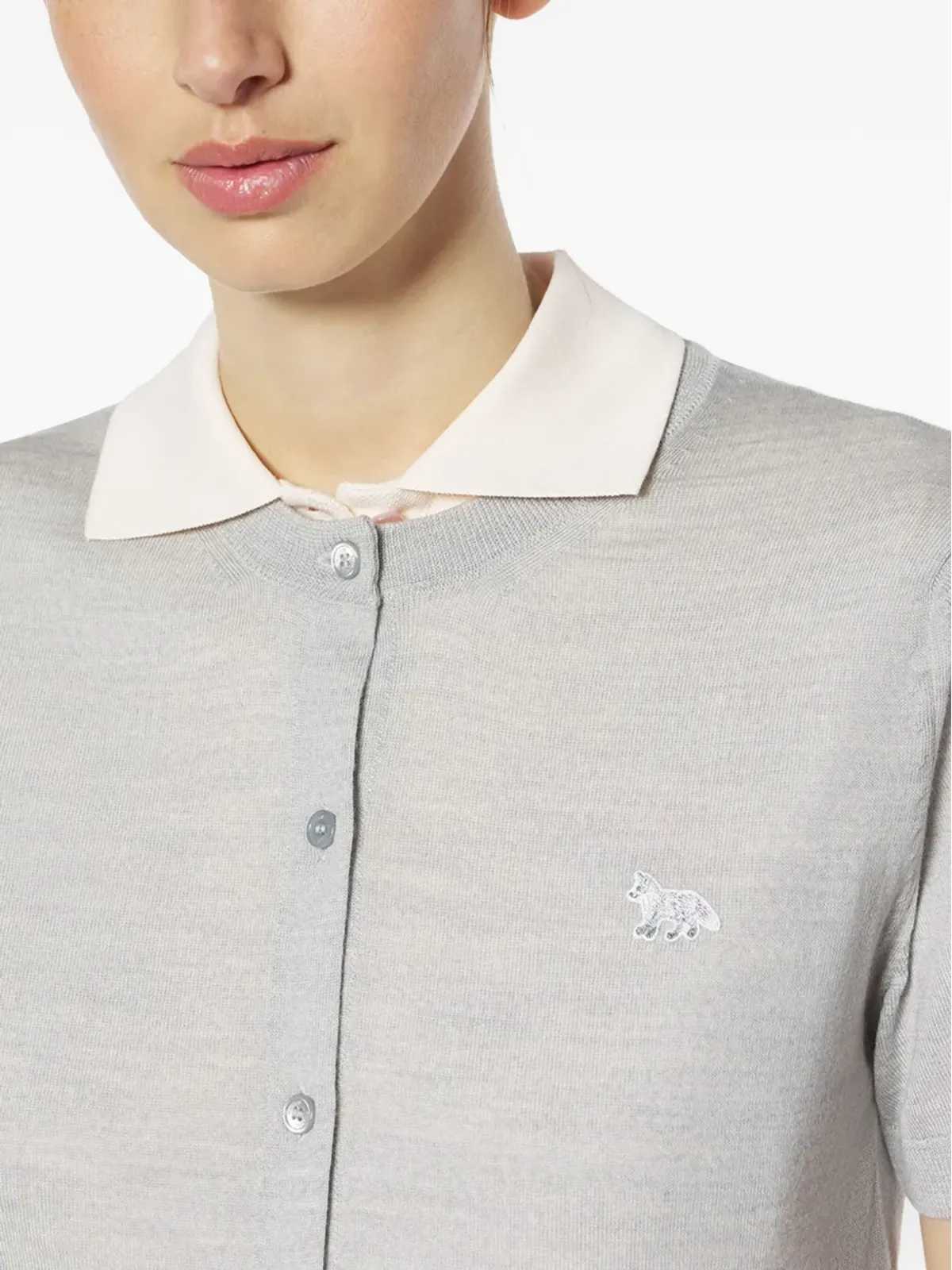 Maison Kitsuné ベビー・フォックス刺繍ショートスリーブカーディガン - Grey - 画像5