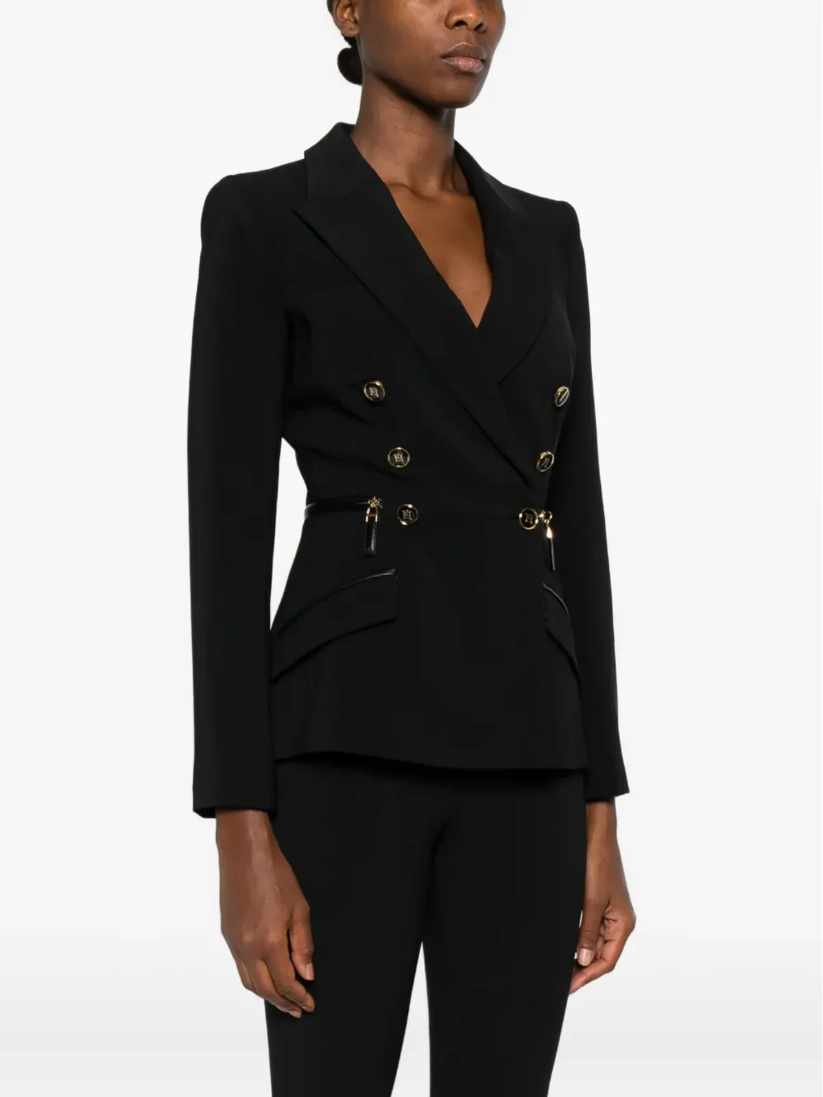 Elisabetta Franchi ダブルブレスト ジップディテール ブレザー - ブラック - 画像3