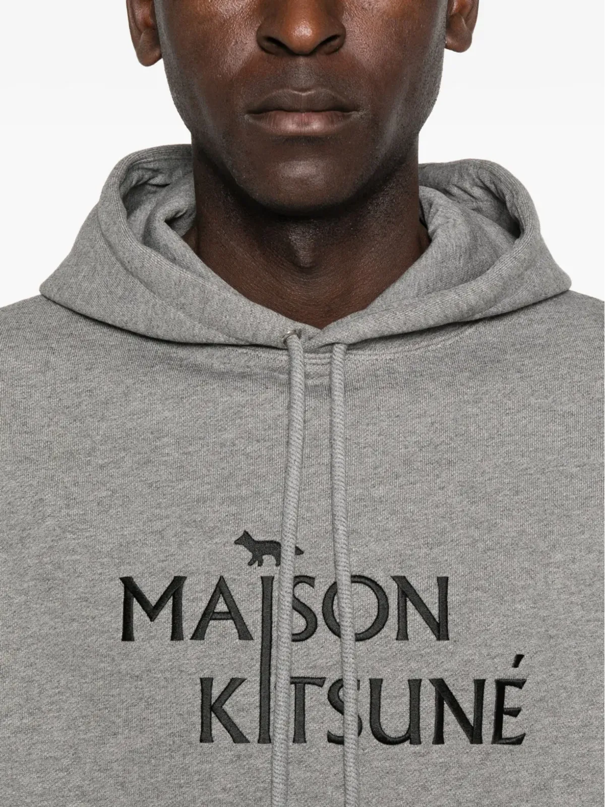 Maison Kitsuné リブ編みロゴ刺繍フーディー - グレー - 画像5