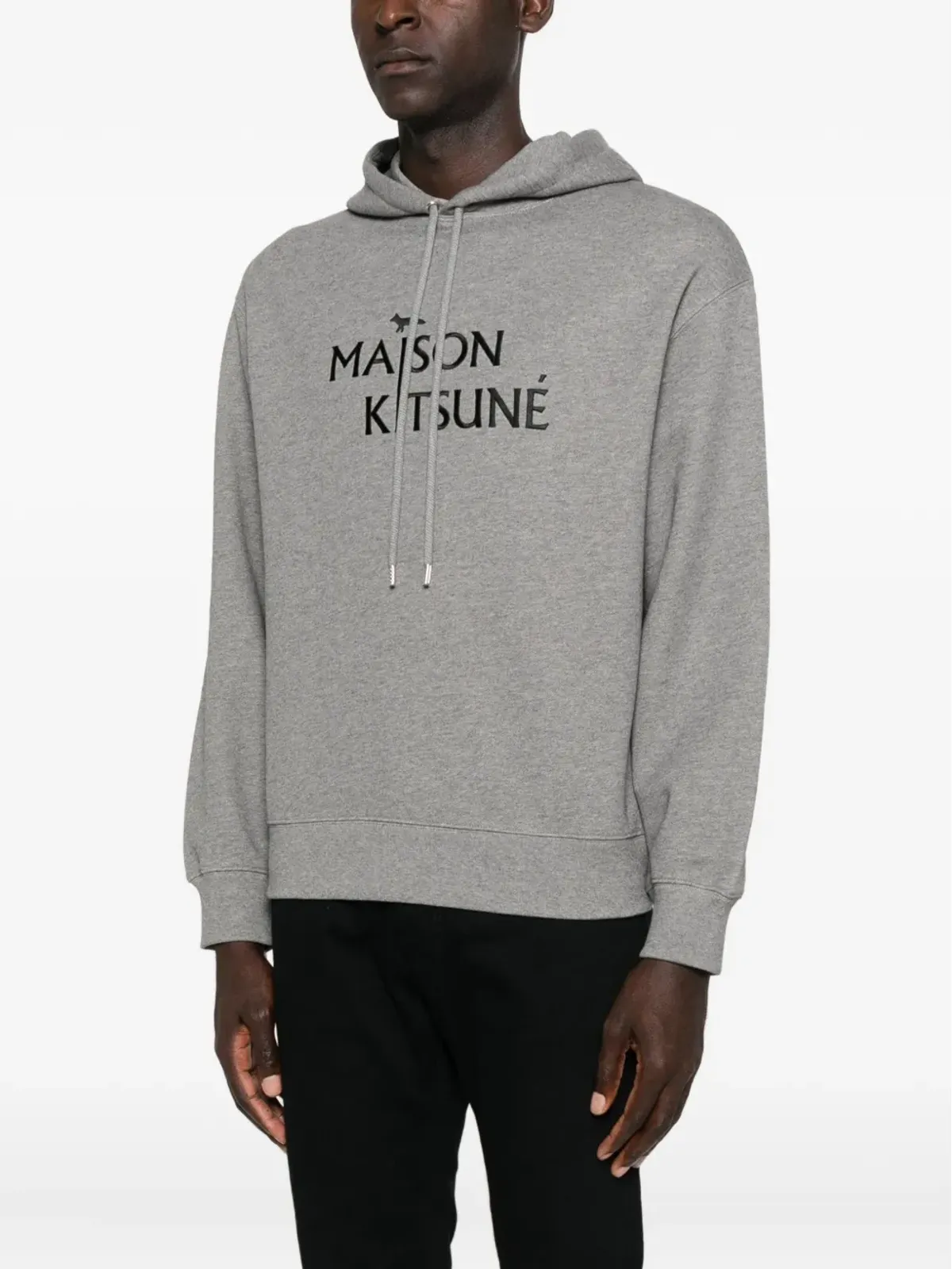 Maison Kitsuné リブ編みロゴ刺繍フーディー - グレー - 画像3