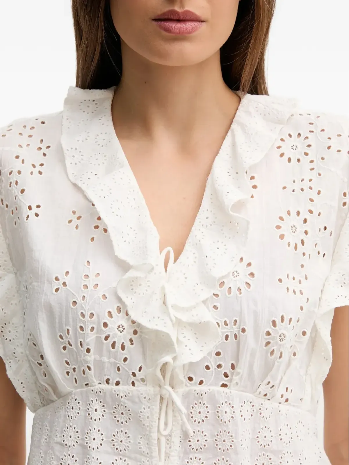 Pedro Del Hierro ホワイトのフリルディテールトップ - 画像5
