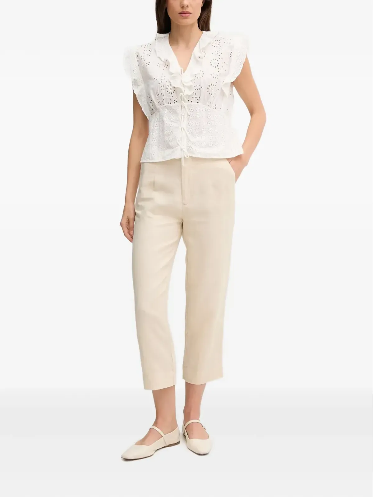 Pedro Del Hierro ホワイトのフリルディテールトップ - 画像2