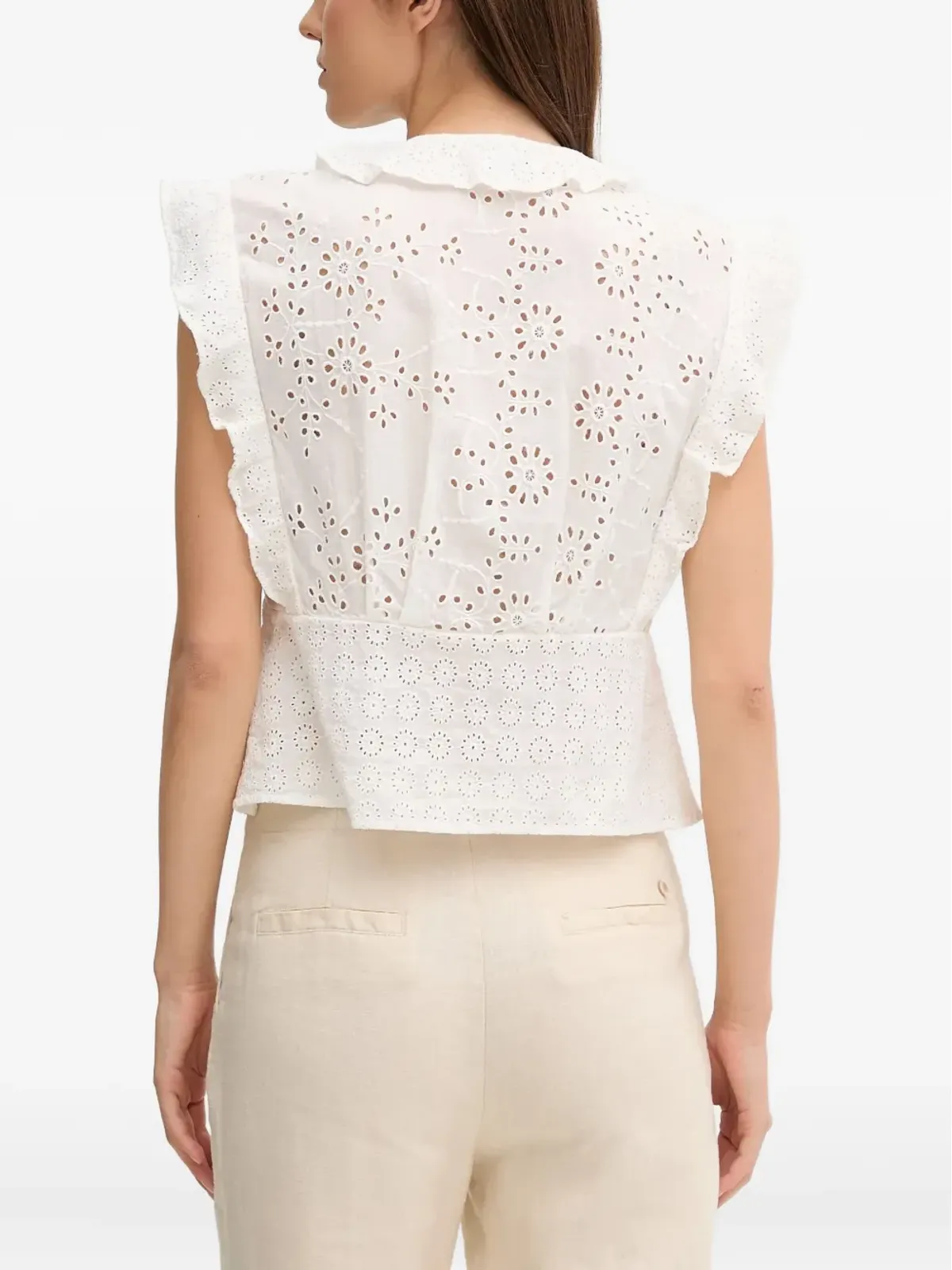 Pedro Del Hierro ホワイトのフリルディテールトップ - 画像3
