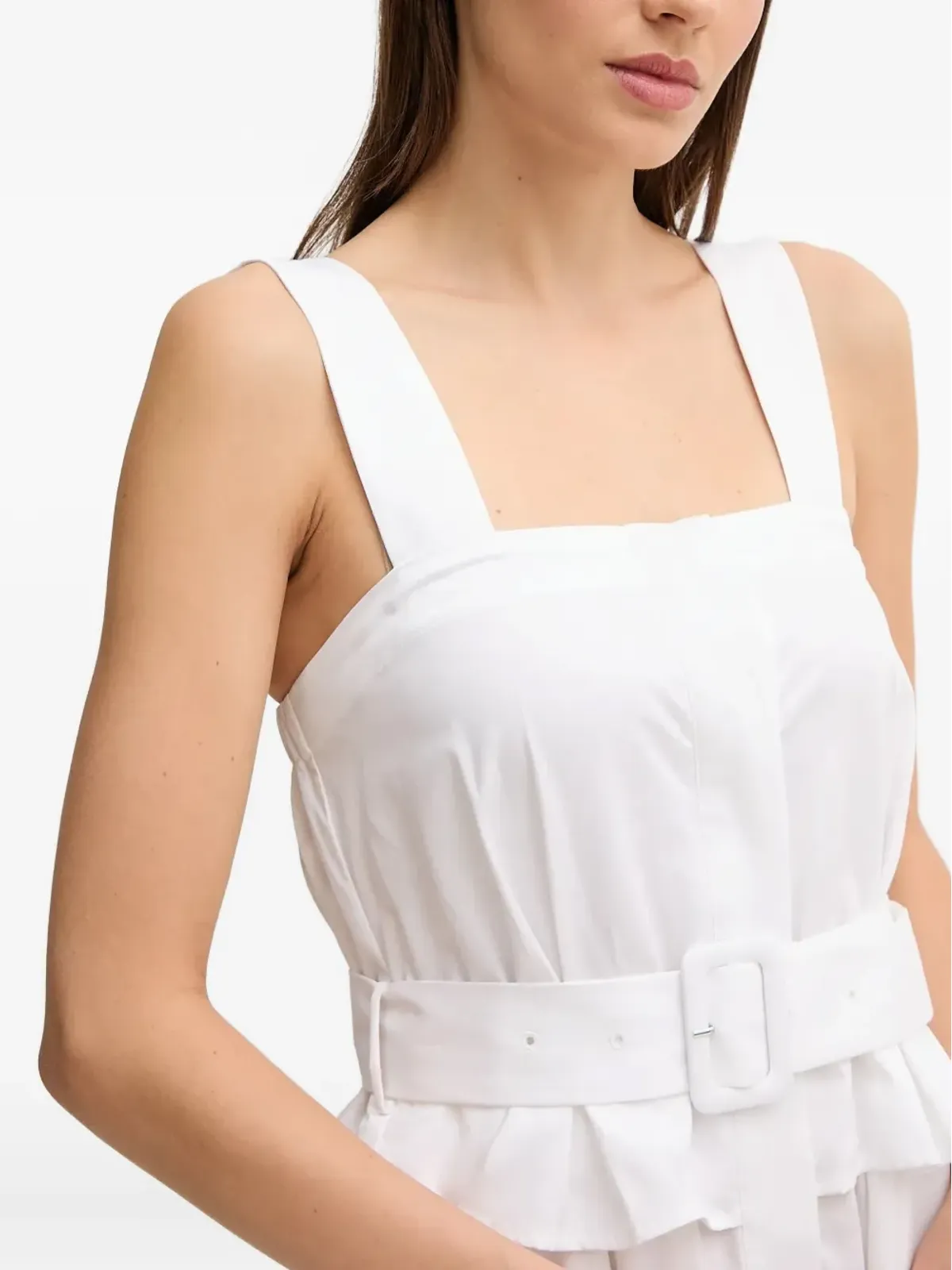 Pedro Del Hierro ベルト付きスクエアネック ミディドレス（ホワイト） - 画像5