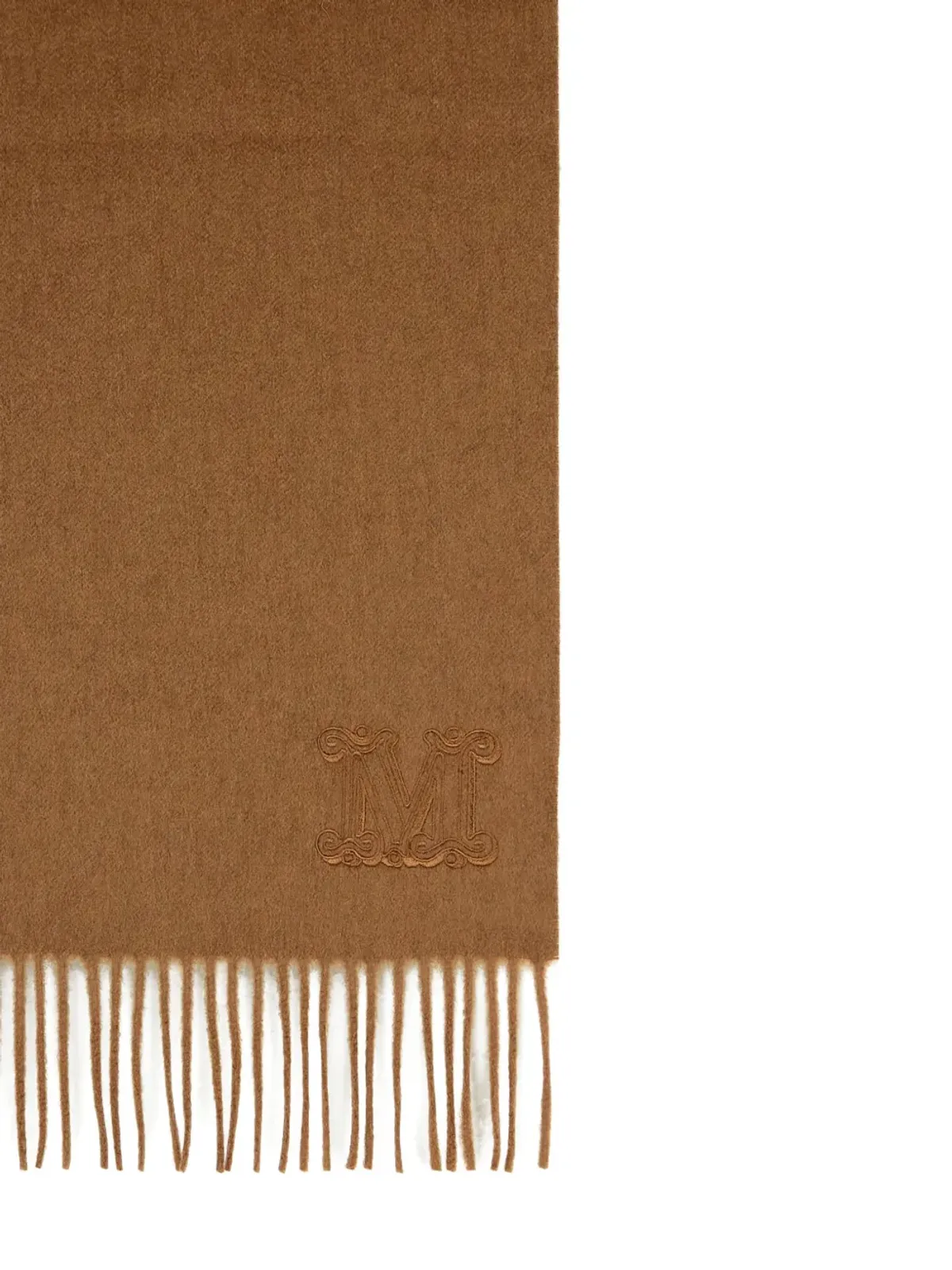 Max Mara 刺繍入りモノグラムフリンジスカーフ（ブラウン） - 画像3