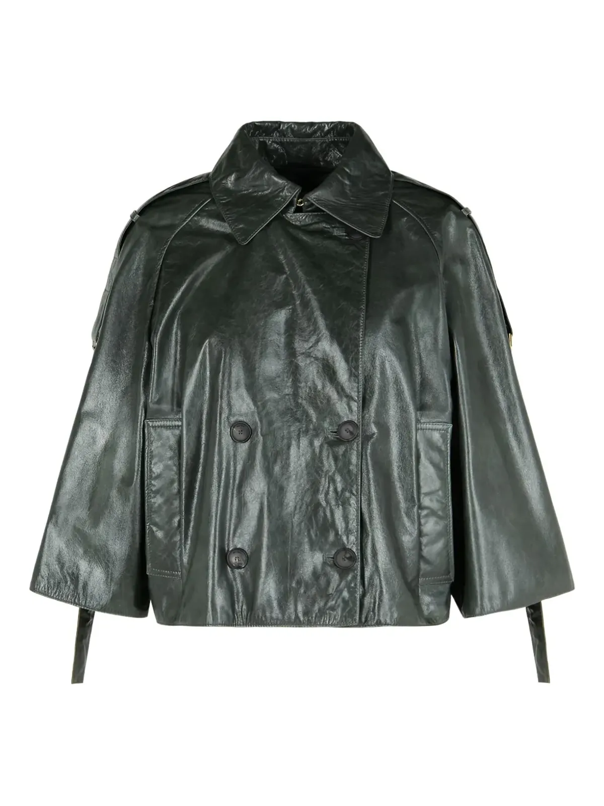 Max Mara pointed-collar double-breasted leather jacket - Grey - 画像1