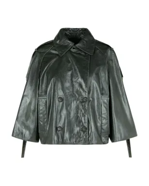 Max Mara pointed-collar double-breasted leather jacket - Grey - サムネイル1