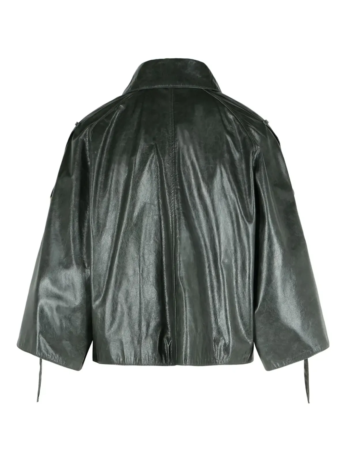 Max Mara pointed-collar double-breasted leather jacket - Grey - 画像3