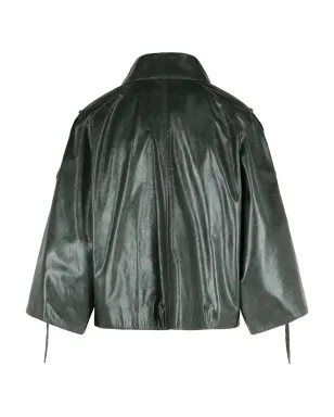 Max Mara pointed-collar double-breasted leather jacket - Grey - サムネイル3