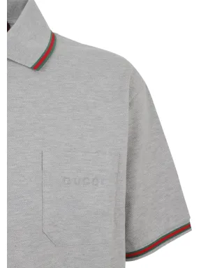 Gucci 刺繍ポケット付きコットンポロシャツ - グレー - サムネイル3