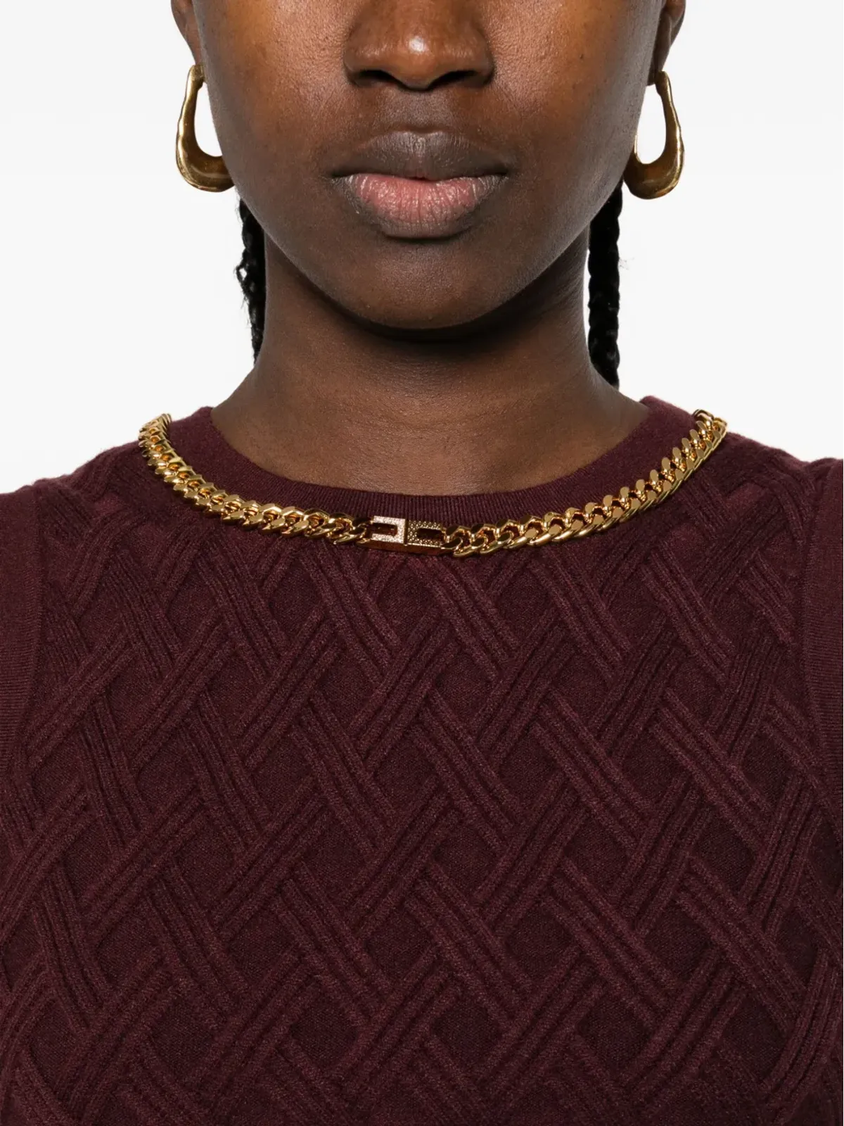 Elisabetta Franchi チェーン付きダイヤモンド柄ノースリーブクロップトップ - 画像5