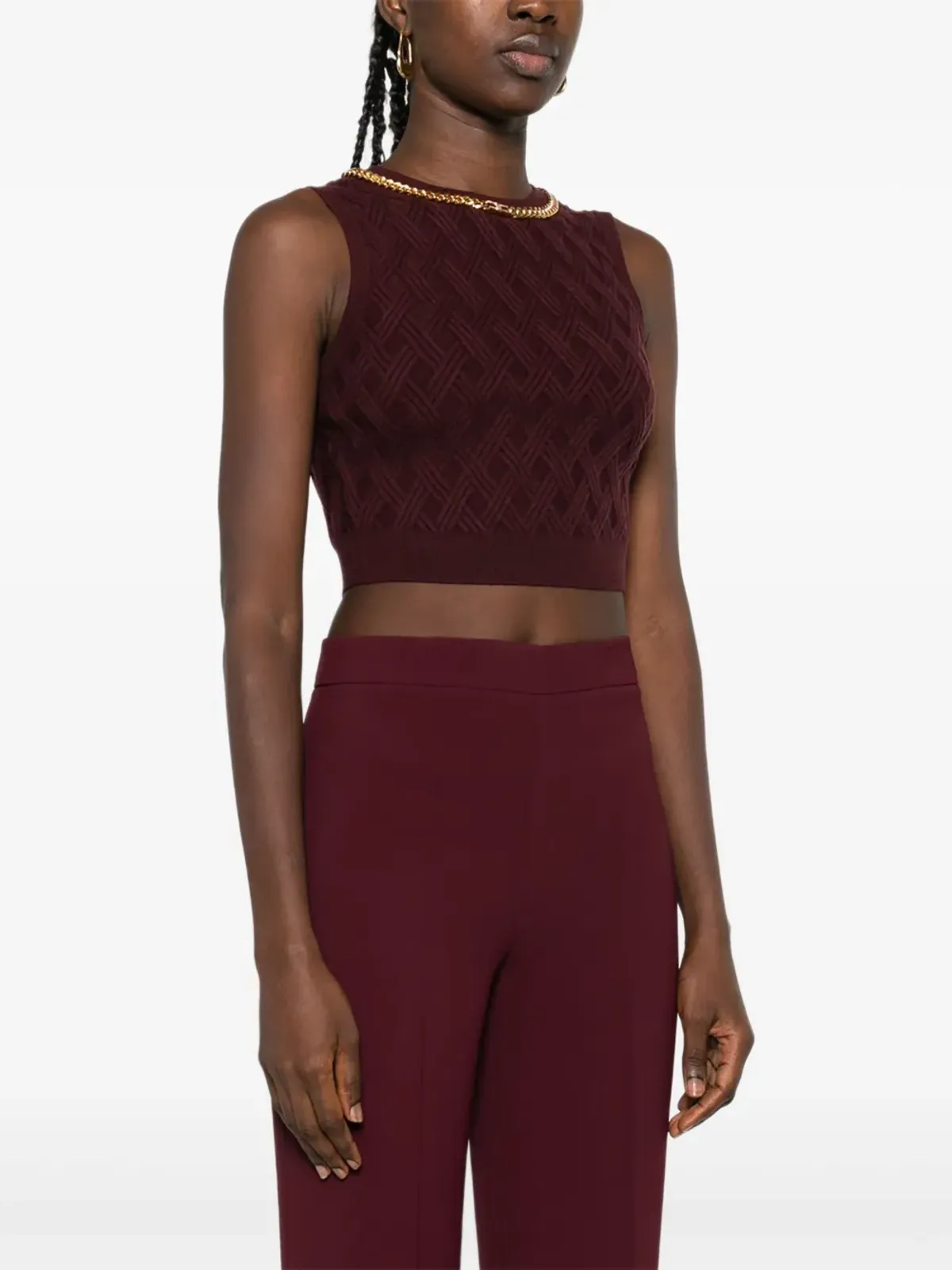 Elisabetta Franchi チェーン付きダイヤモンド柄ノースリーブクロップトップ - 画像3