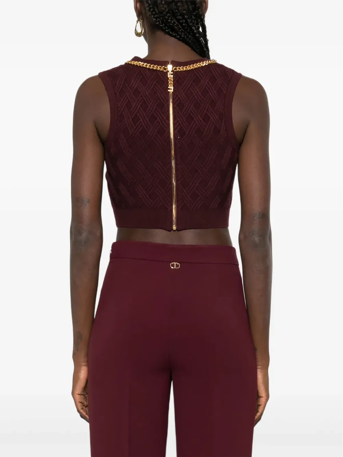 Elisabetta Franchi チェーン付きダイヤモンド柄ノースリーブクロップトップ - 画像4