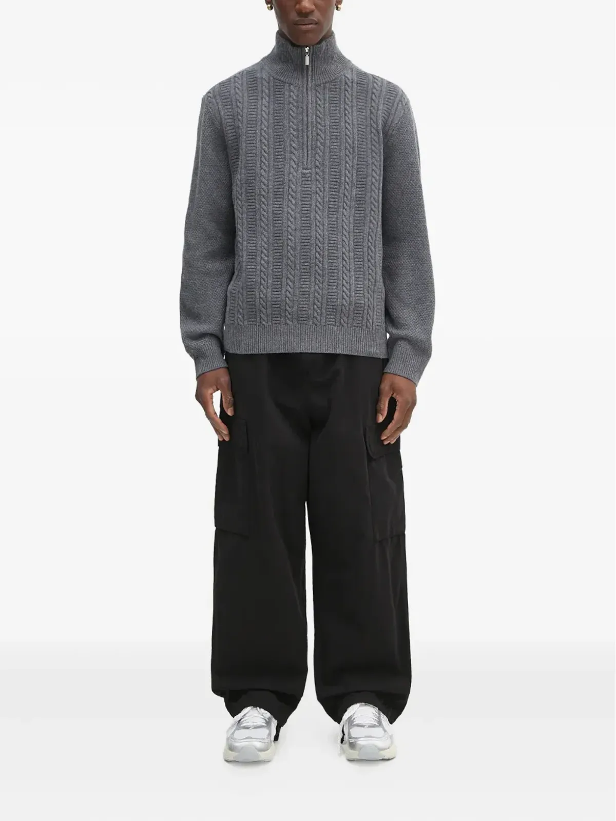 A.P.C. ケーブルニット半ジップセーター - グレー - 画像2