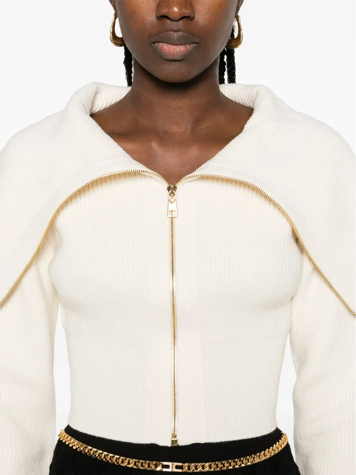 Elisabetta Franchi オフショルダー ジップファスナー付きカーディガン - 画像5