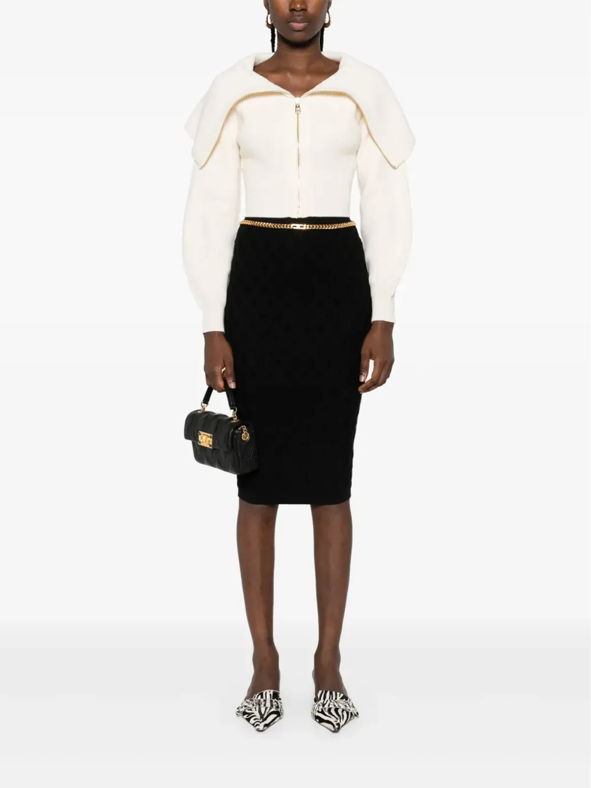 Elisabetta Franchi オフショルダー ジップファスナー付きカーディガン - 画像2