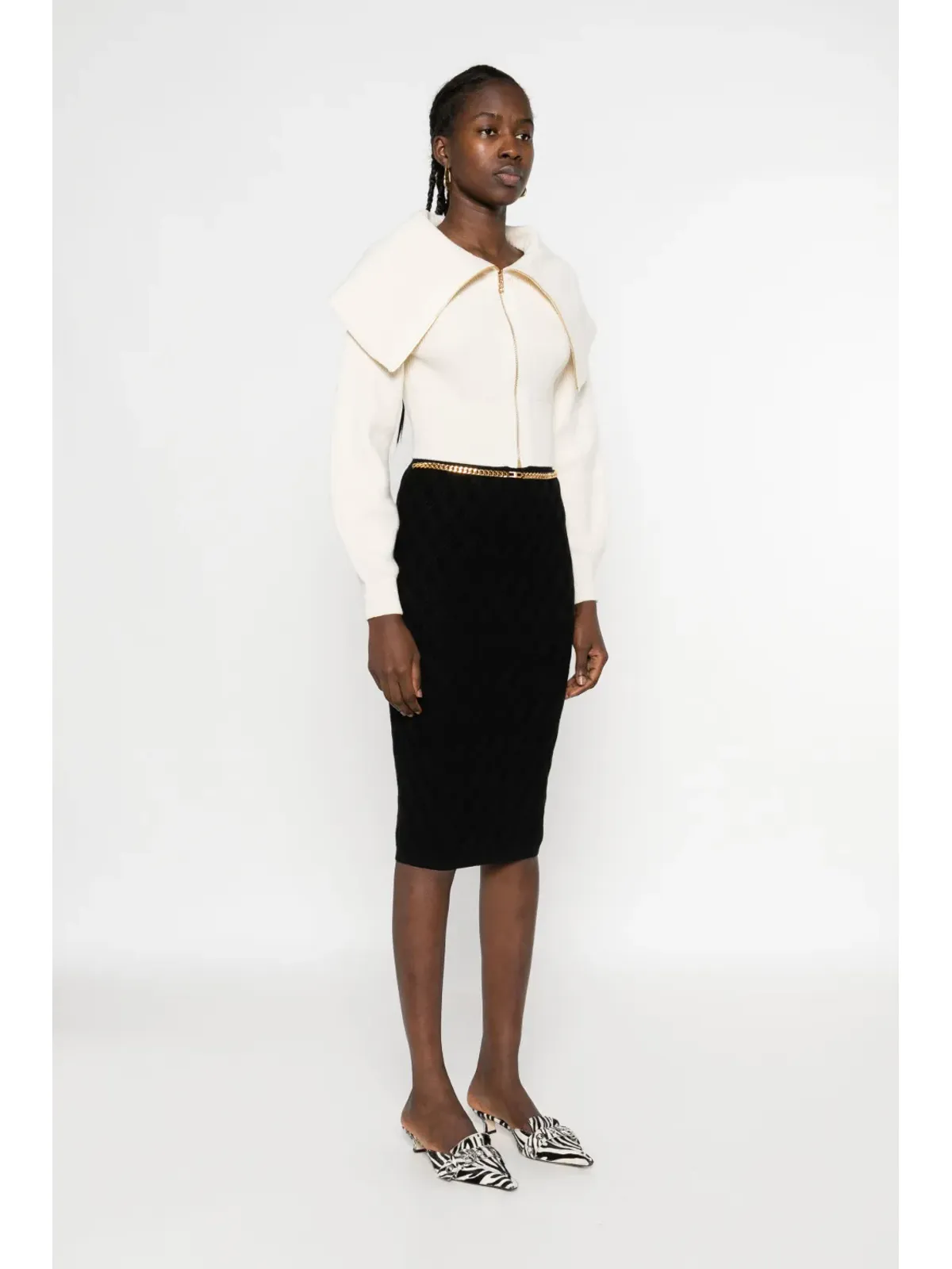 Elisabetta Franchi オフショルダー ジップファスナー付きカーディガン - 画像3